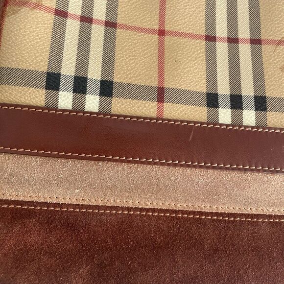 AUTHENTIC BURBERRY Brown Suede Leather Tote Bag - Picture 2 of 11